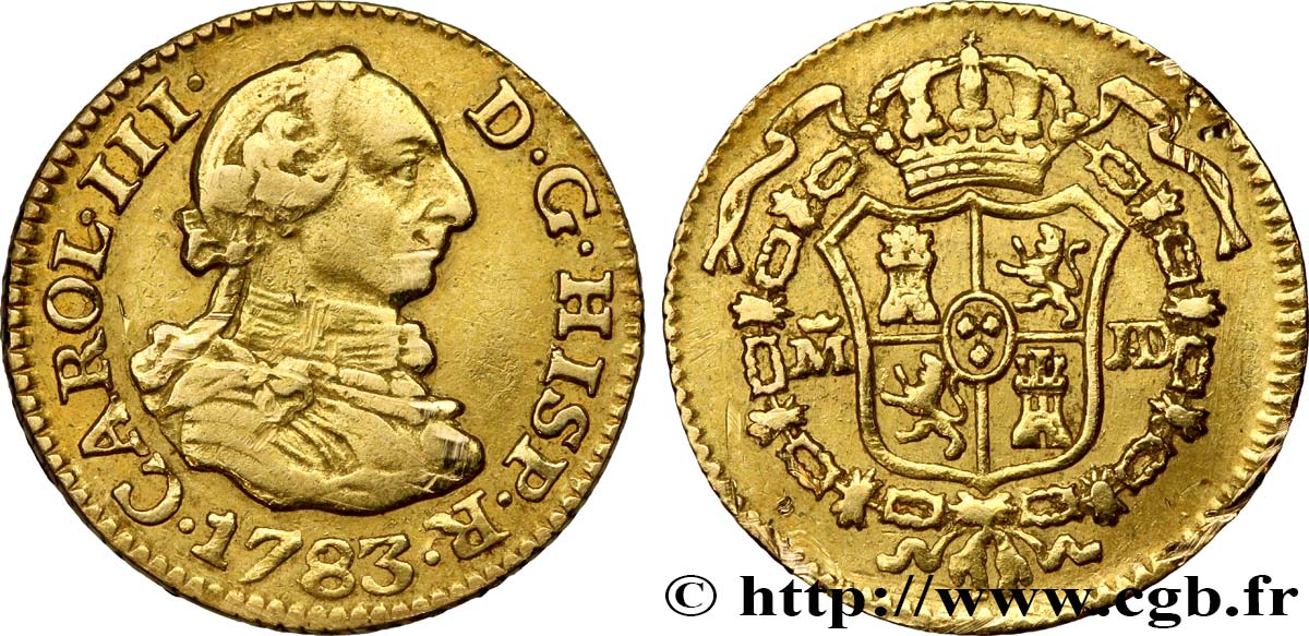 SPAIN 1/2 Escudo Charles III 1783 Madrid XF 