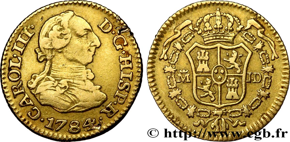 SPAIN 1/2 Escudo Charles III 1784 Madrid VF 