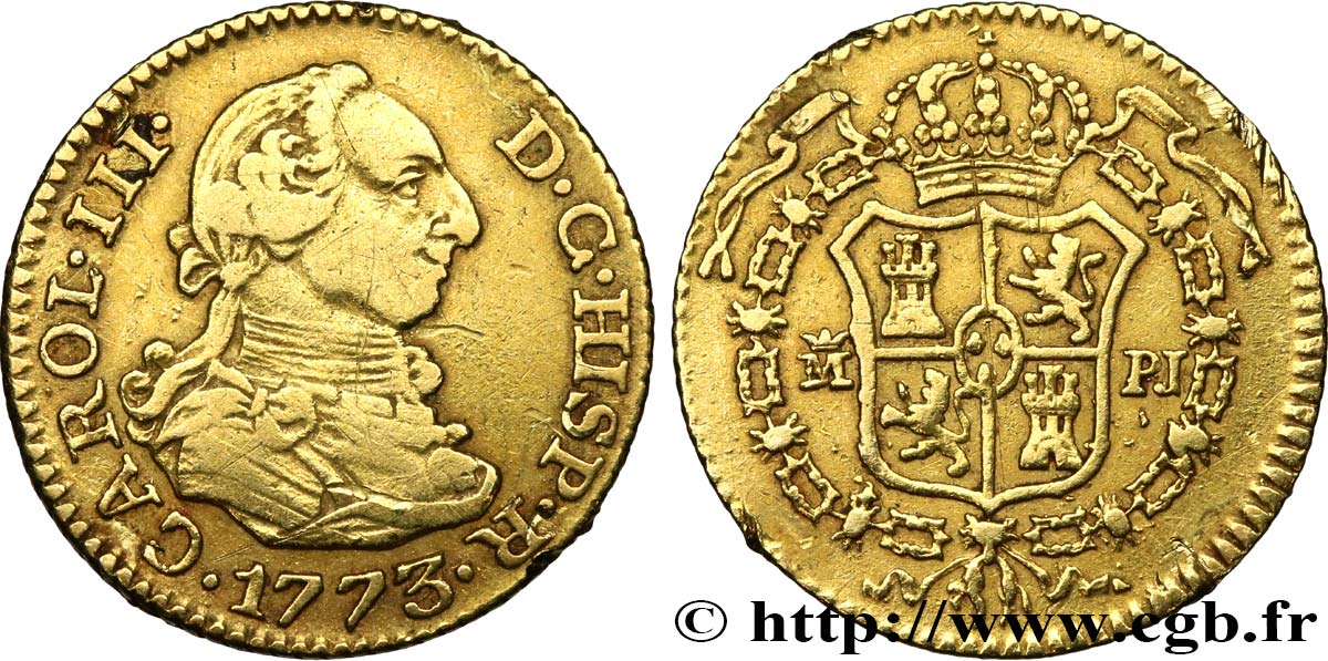 ESPAÑA 1/2 Escudo Charles III 1773 Madrid BC+ 