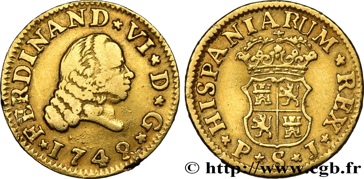 ESPAÑA 1/2 Escudo Ferdinand VI 1749 Séville BC+ 