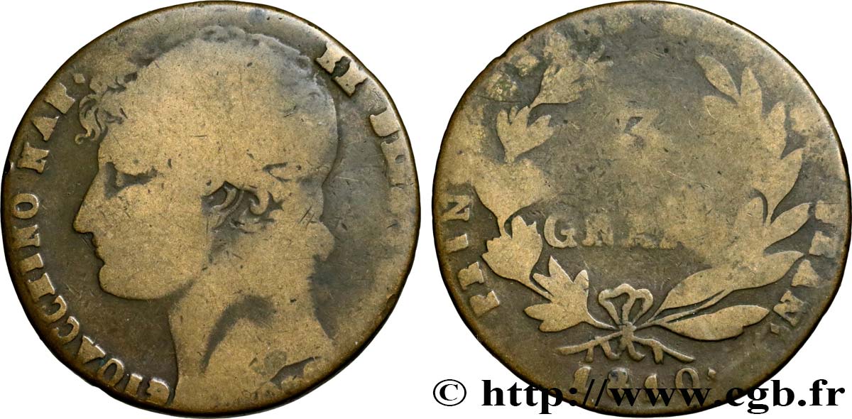 ITALY - KINGDOM OF TWO SICILIES 3 Grana Joachim Murat 1810   