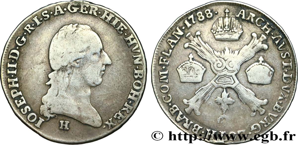 BELGIUM - AUSTRIAN NETHERLANDS 1/4 Kronenthaler Joseph II 1788 Günzburg VF 