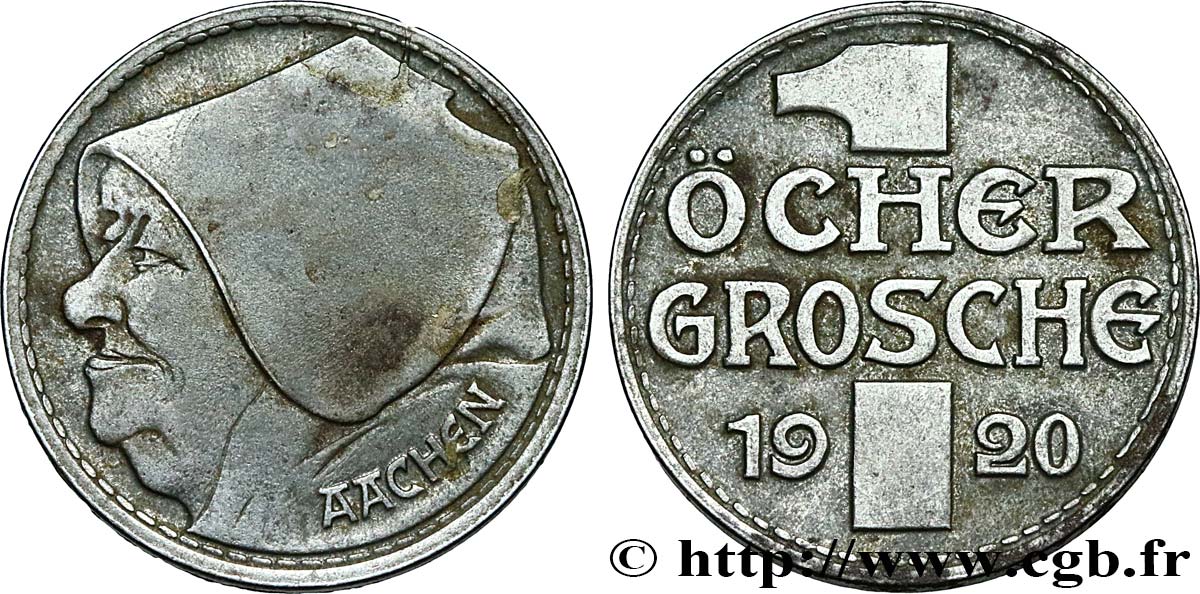GERMANY - Notgeld 1 Öcher Grosche (10 Pfennig) Aachen (Aix-la-Chapelle) 1920  XF 