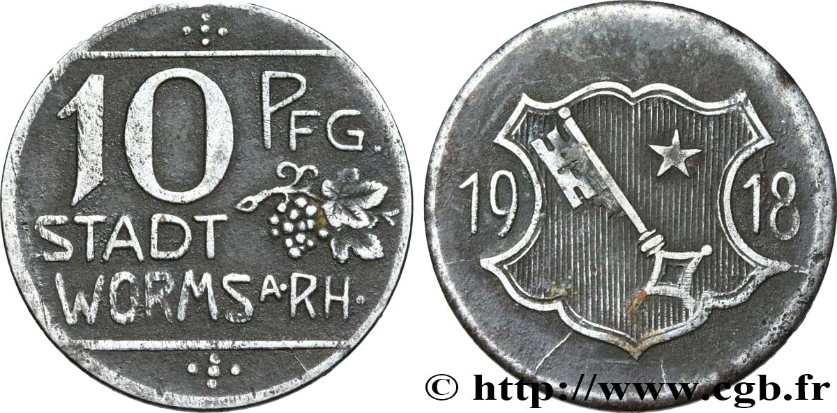 GERMANY - Notgeld 10 Pfennig ville de Worms 1918  XF 