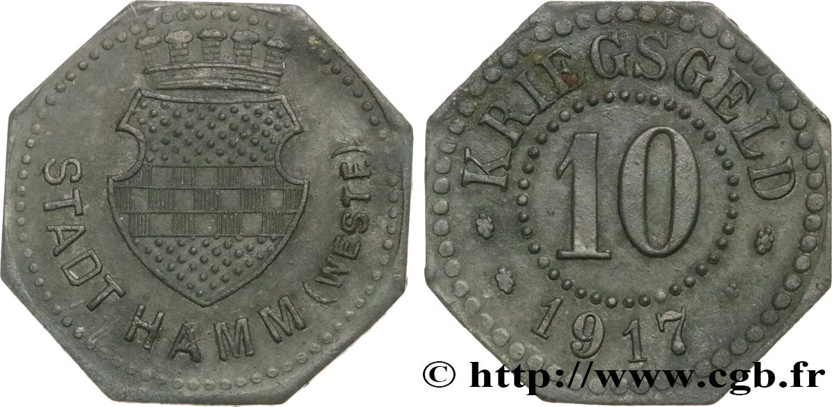 ALLEMAGNE - Notgeld 10 Pfennig ville de Hamm 1917  SUP 