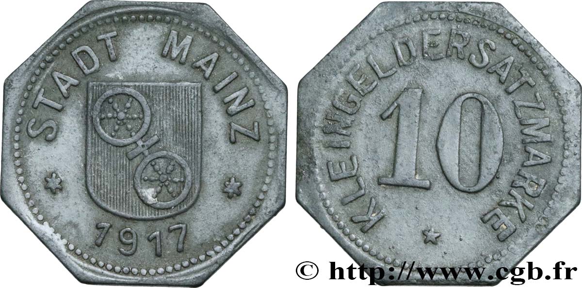 GERMANY - Notgeld 10 Pfennig ville de Mayence (Mainz) 1917  XF 