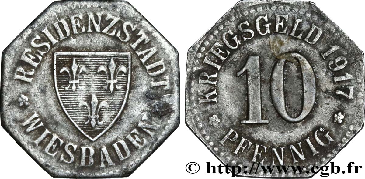 GERMANY - Notgeld 10 Pfennig Wiesbaden 1917  XF 