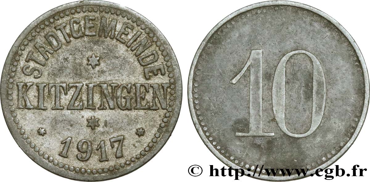 GERMANY - Notgeld 10 Pfennig ville de Kitzingen 1917  XF 