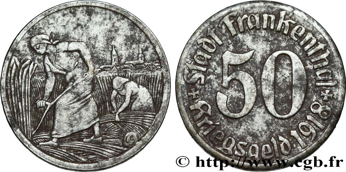 ALLEMAGNE - Notgeld 50 Pfennig ville de Frankenthal 1918  TTB 