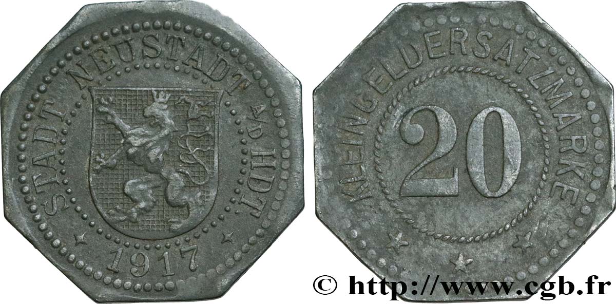 GERMANY - Notgeld 20 Pfennig ville de Neustadt an der Haardt 1917  XF 