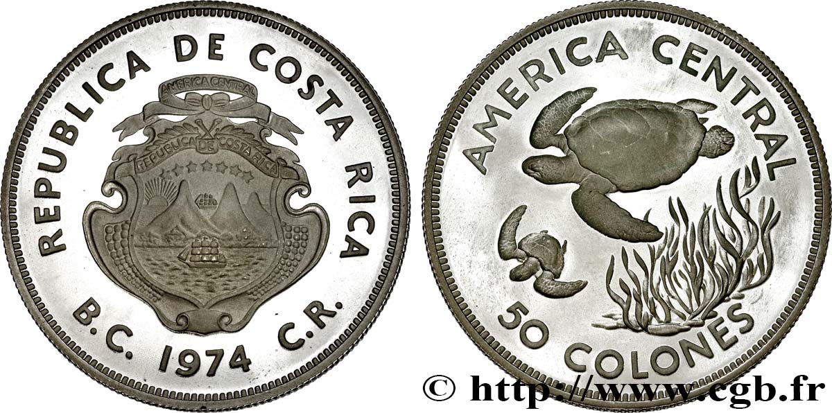 COSTA RICA 50 Colones Tortues Proof 1974  MS 