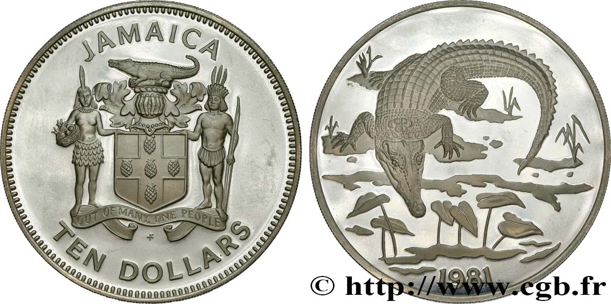 JAMAIKA 10 Dollars Proof Crocodile 1981  fST 