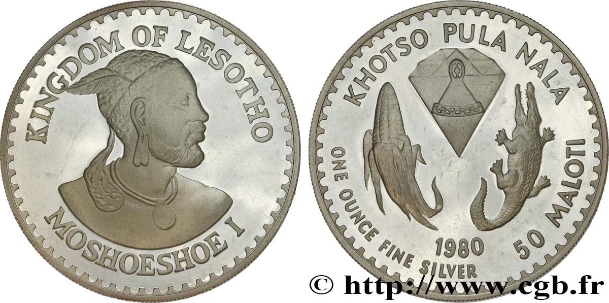LESOTHO 50 Maloti roi Moshoeshoe Proof 1980  MS 