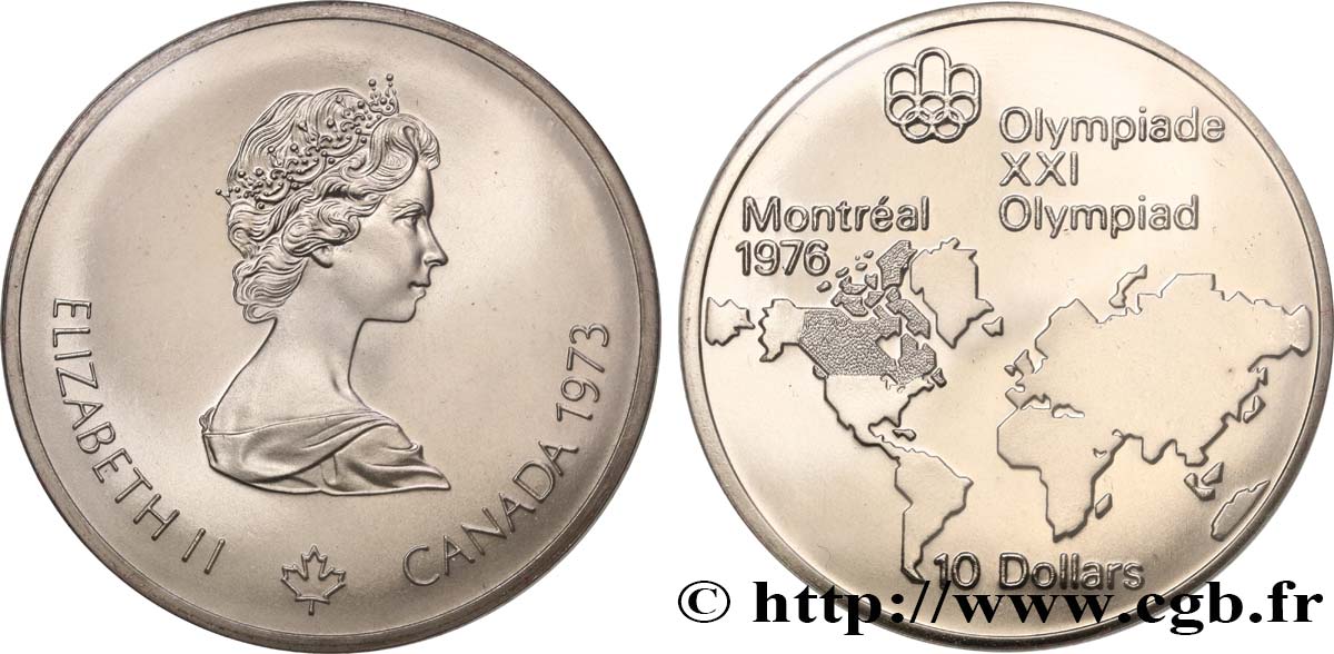 CANADá
 10 Dollars JO Montréal 1976 carte du Monde 1973  FDC 
