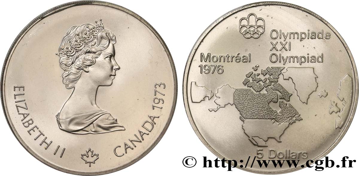 KANADA 5 Dollars JO Montréal 1976 carte de l’Amérique du Nord 1973  ST 