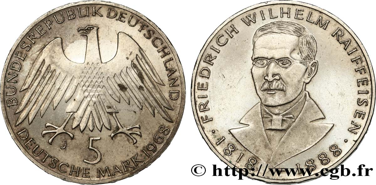 ALLEMAGNE 5 Mark Friedrich Wilhelm Raiffeisen 1968 Hambourg SPL 