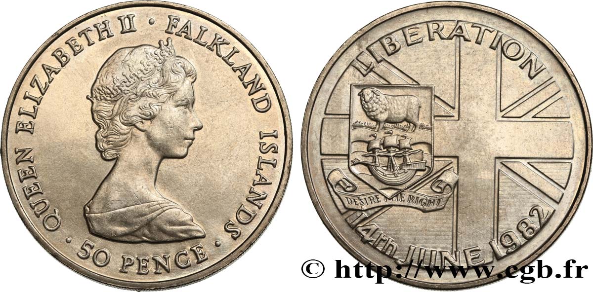 ÎLES FALKLAND 50 Pence Élisabeth II  1982  SUP 