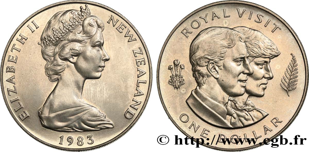 NOUVELLE-ZÉLANDE 1 Dollar Visite du prince et de la princesse de Galles 1983 Bristish Royal Mint SPL 