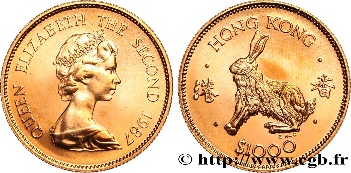 HONGKONG 1000 Dollars année du Lapin 1987  ST 