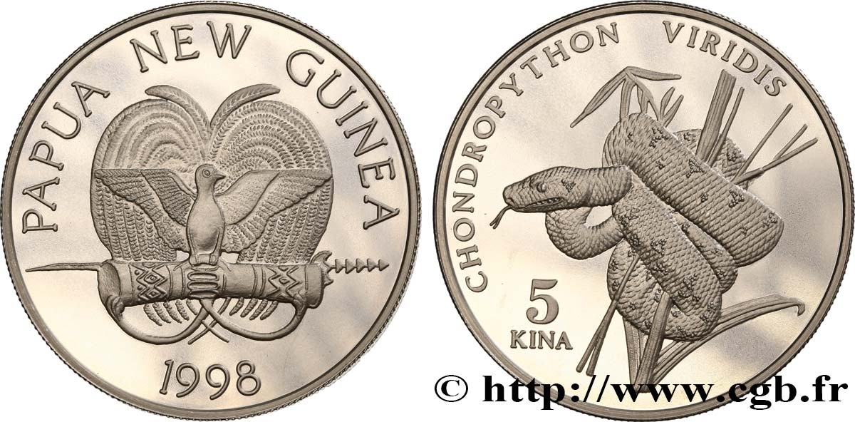 PAPUA-NEUGUINEA 5 Kina Python Proof 1998  fST 