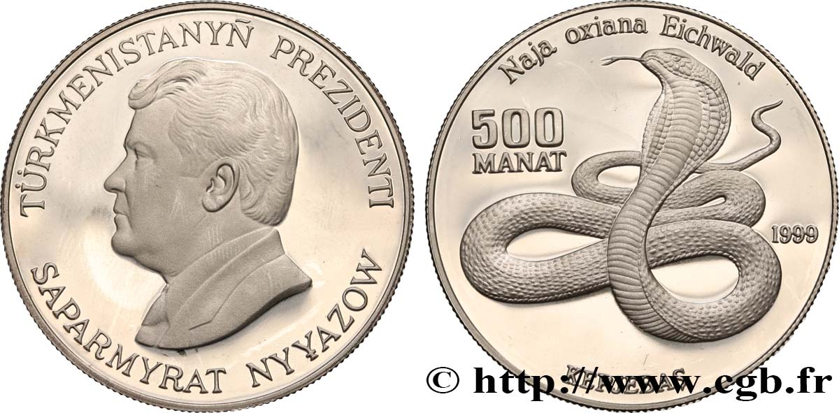 TURKMENISTáN 500 Manat Proof Cobra 1999 British Royal Mint SC 
