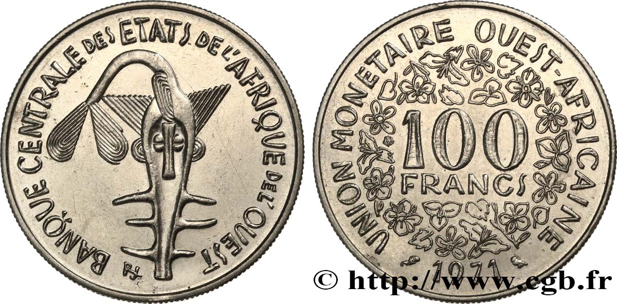 WESTAFRIKANISCHE LÄNDER 100 Francs BCEAO masque 1971 Paris VZ 