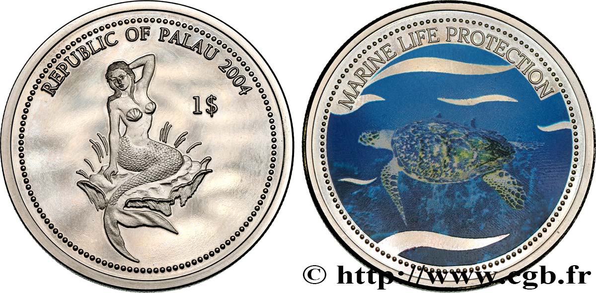 PALAU 1 Dollar Proof Protection de la vie marine 2004  MS 