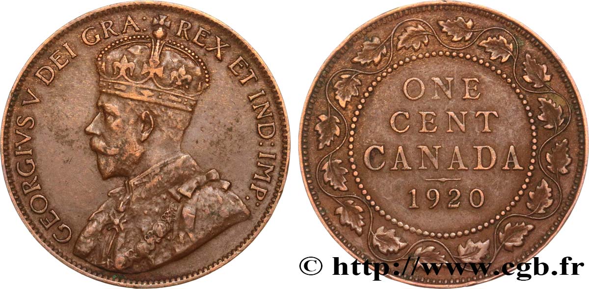 CANADA 1 Cent Georges V 1920  XF 