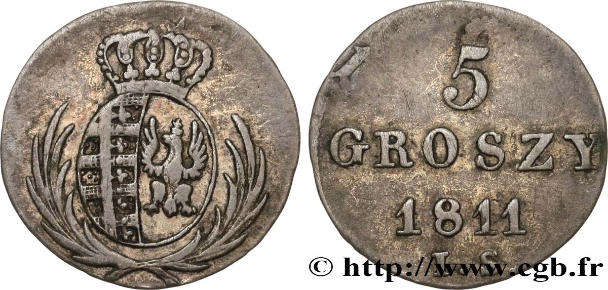 POLOGNE 5 Groszy Grand Duché de Varsovie IS 1811 Varsovie TB+ 