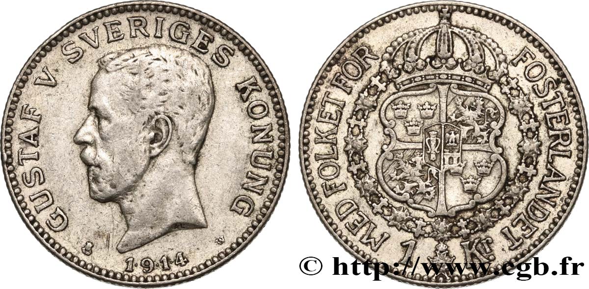 SVEZIA 1 Krona Gustave V 1914  q.BB 