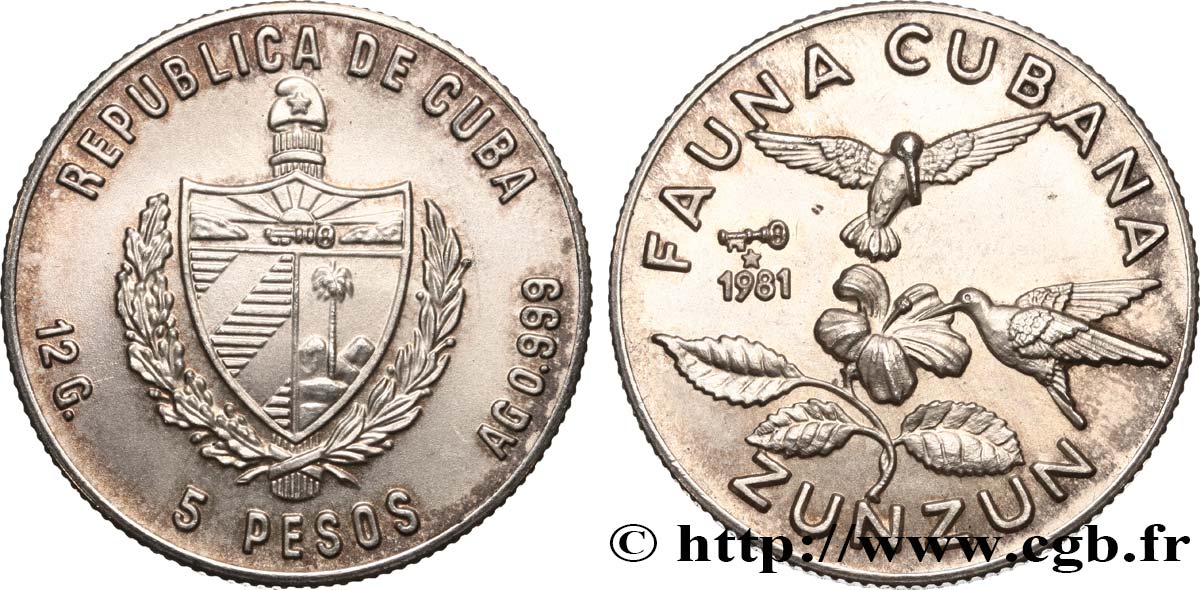 KUBA 5 Pesos Colibri d Elena 1981  fST 