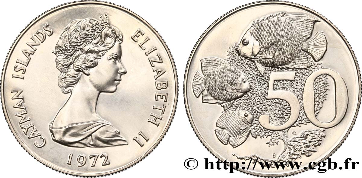 KAIMANINSELN 50 Cents Proof Elisabeth II 1972  fST 