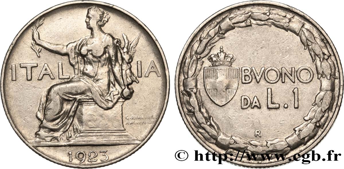ITALIA 1 Lira (Buono da L.1) Italie assise 1923 Rome - R BB 