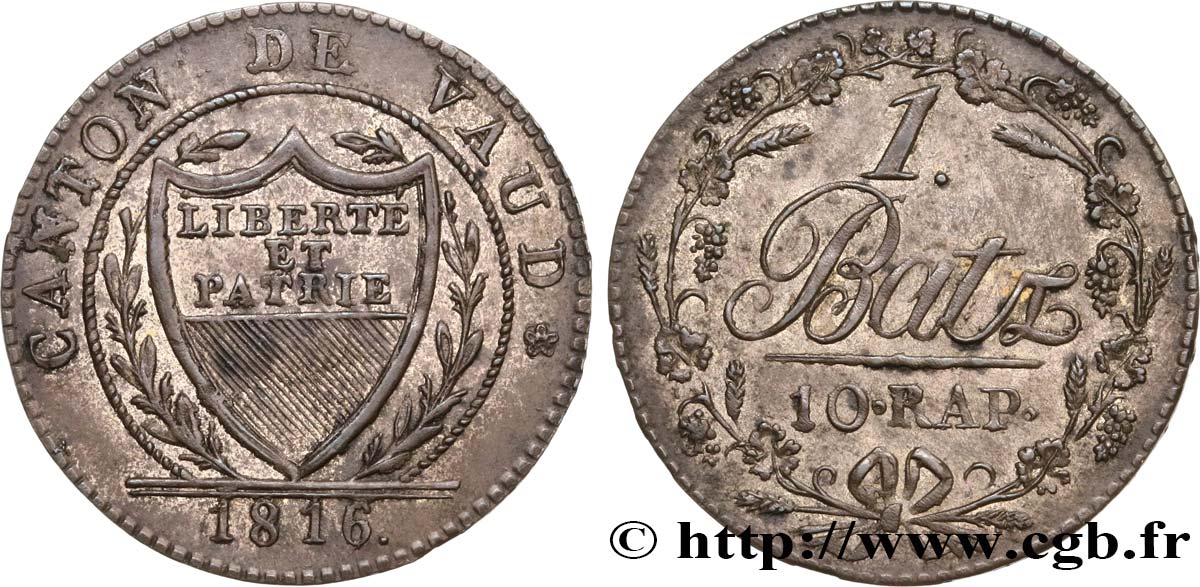 SVIZZERA - CANTON VAUD 1 Batz 10 Rappen 1816  BB 
