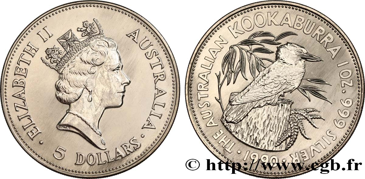 AUSTRALIEN 5 Dollar Kookaburra 1990  fST 
