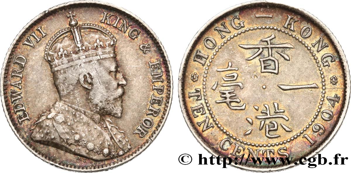 HONG KONG 10 Cents Edouard VII 1904  TTB 