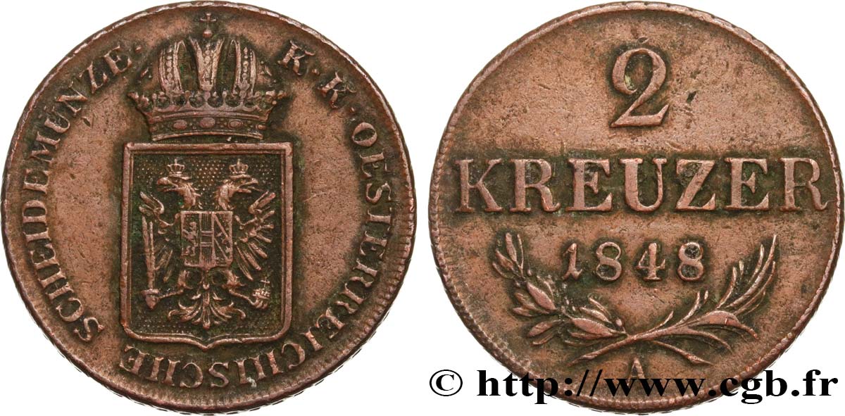 AUSTRIA 2 Kreuzer monnayage de la révolution de 1848-1849 1848 Vienne q.SPL 