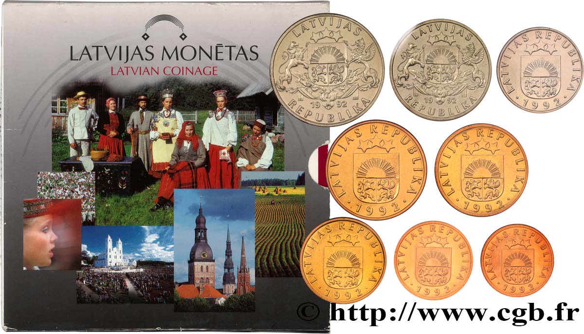 LATVIA Série 8 monnaies 1992  MS 