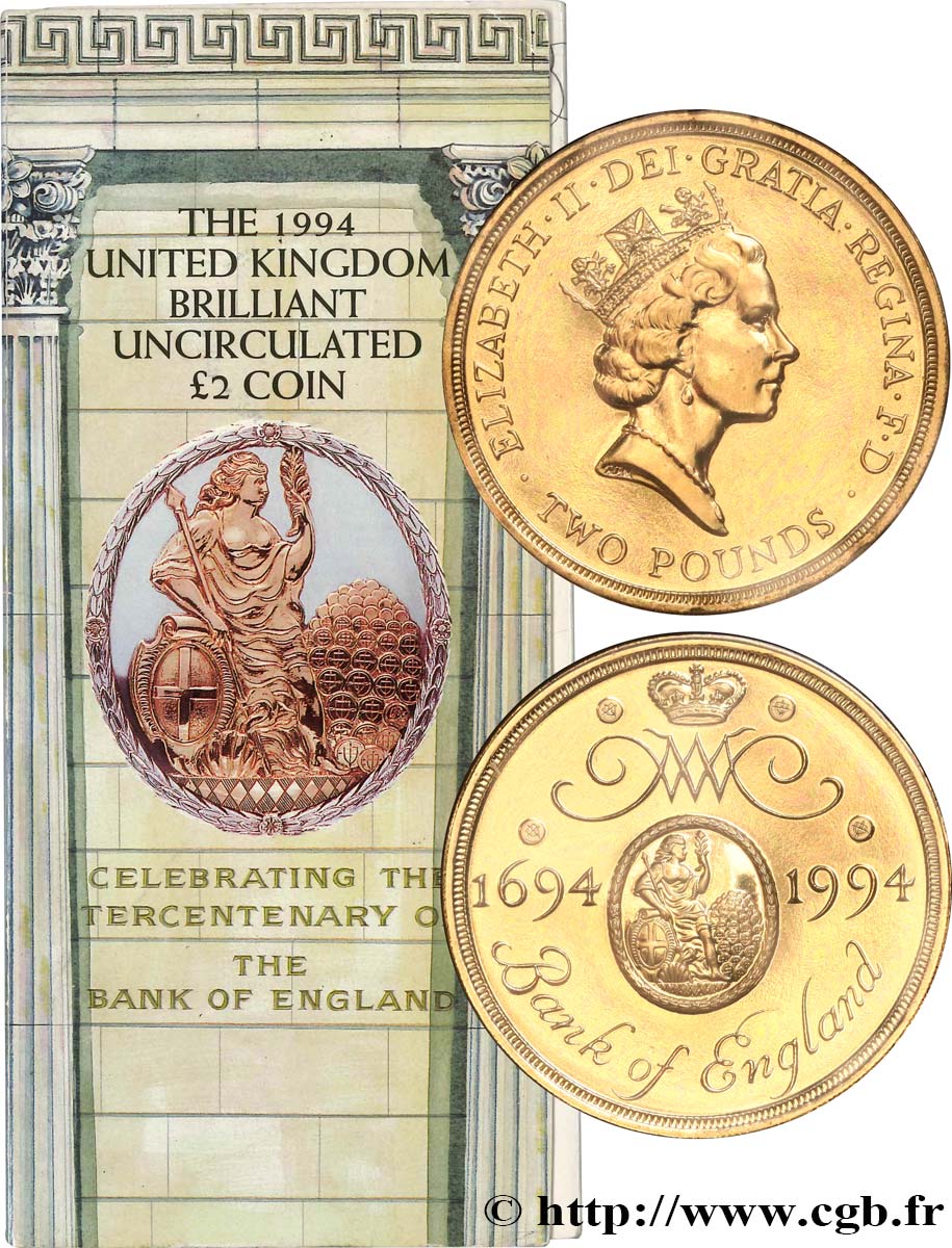 ROYAUME-UNI 2 Pounds Proof 300e anniversaire de la création de la Banque d Angleterre 1994 Royal Mint, Llantrisant FDC 