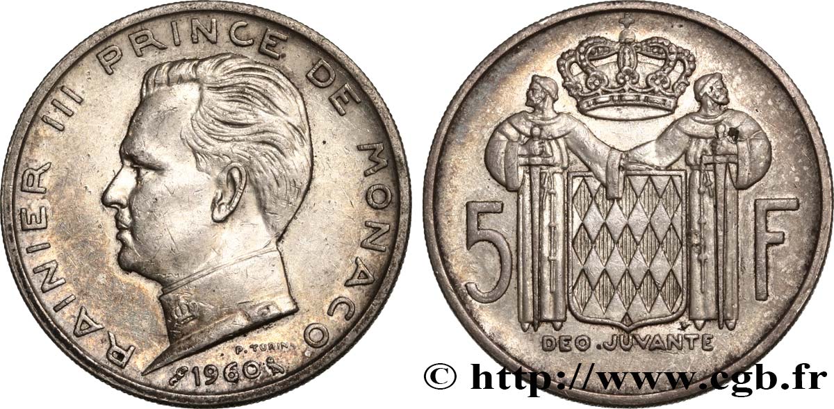 MONACO 5 Francs Prince Rainier III 1960 Paris q.SPL 
