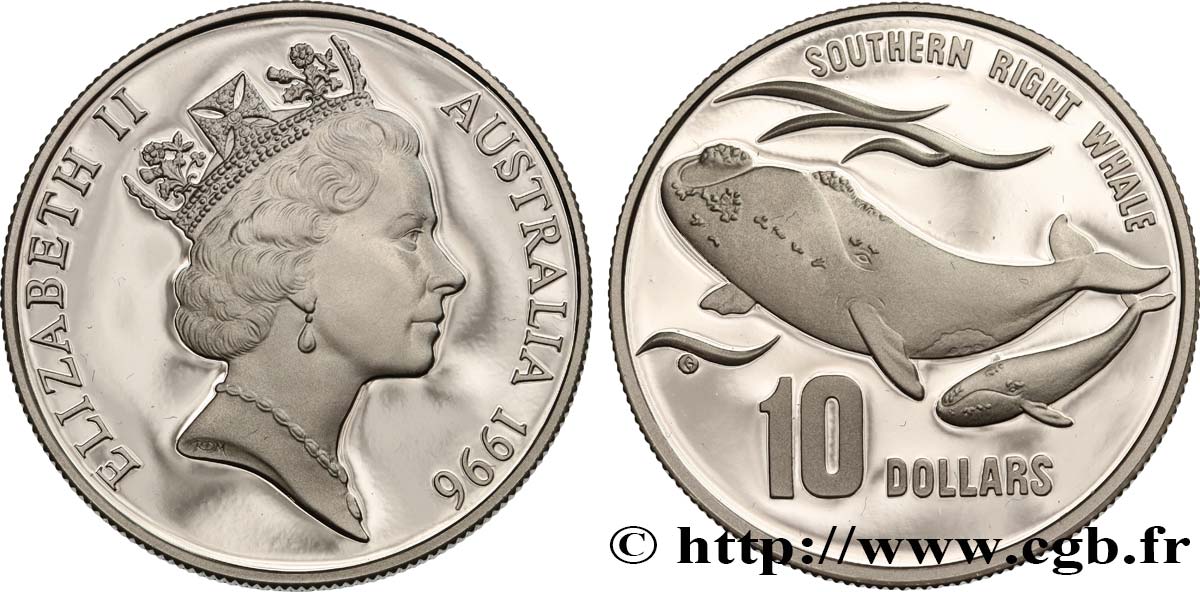 AUSTRALIEN 10 Dollars Proof Baleine australe 1996  fST 