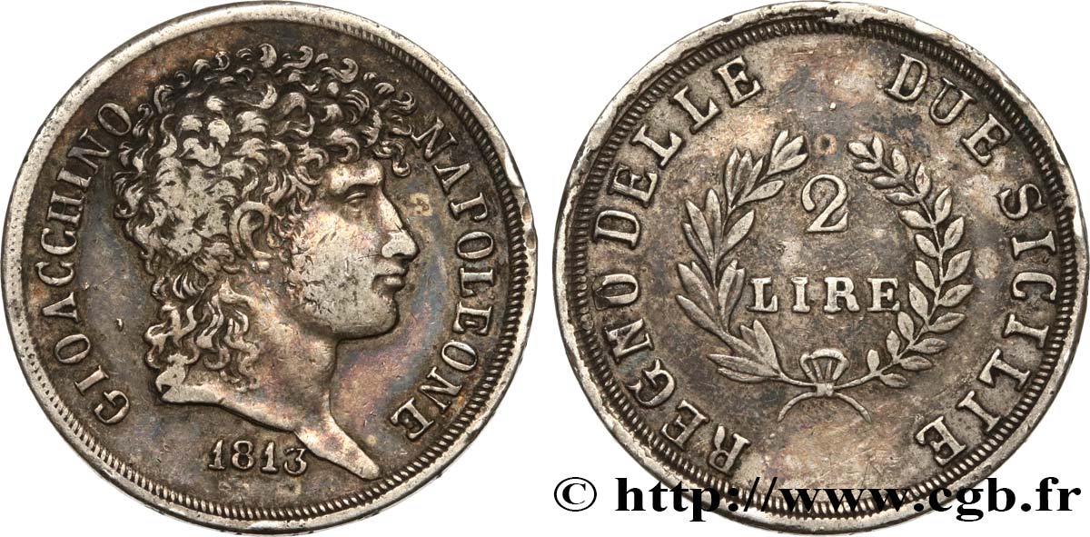 ITALY - KINGDOM OF NAPLES - JOACHIM MURAT 2 Lire 1813  XF 