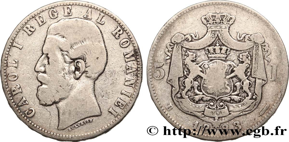 ROUMANIE 5 Lei Charles Ier 1883 Bucarest TB 