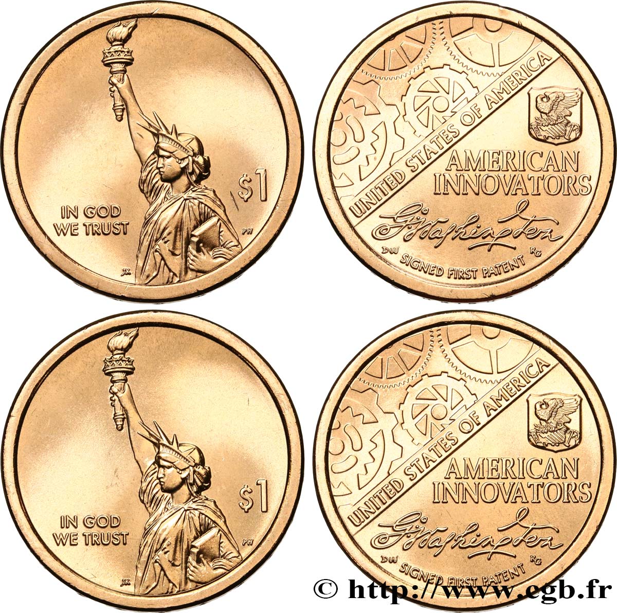 STATI UNITI D AMERICA Lot de deux monnaies 1 Dollar 1 Dollar American Innovation (Introductory Coin) 2018 Philadelphie + Denver MS 