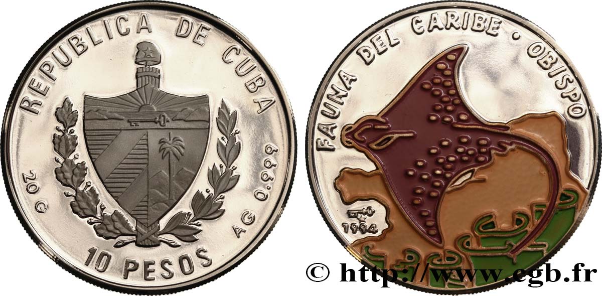 CUBA 10 Pesos Proof raie 1994  MS 