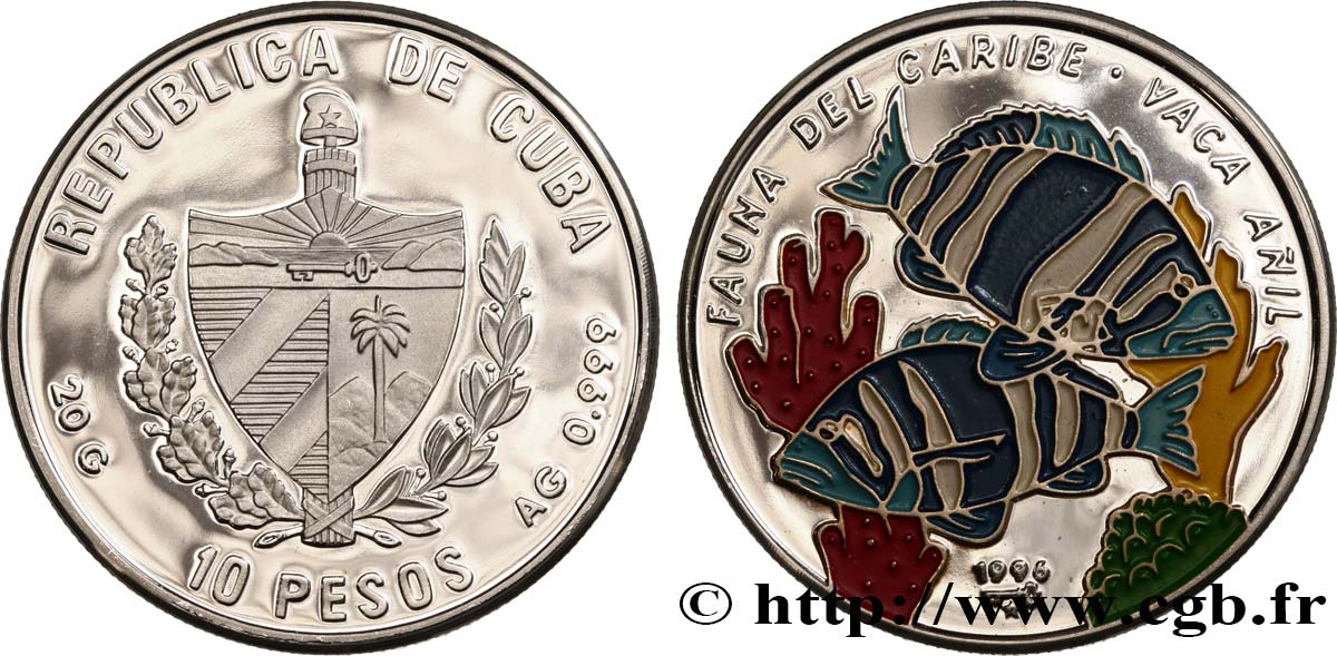 CUBA 10 Pesos Proof Poissons 1996  SC 