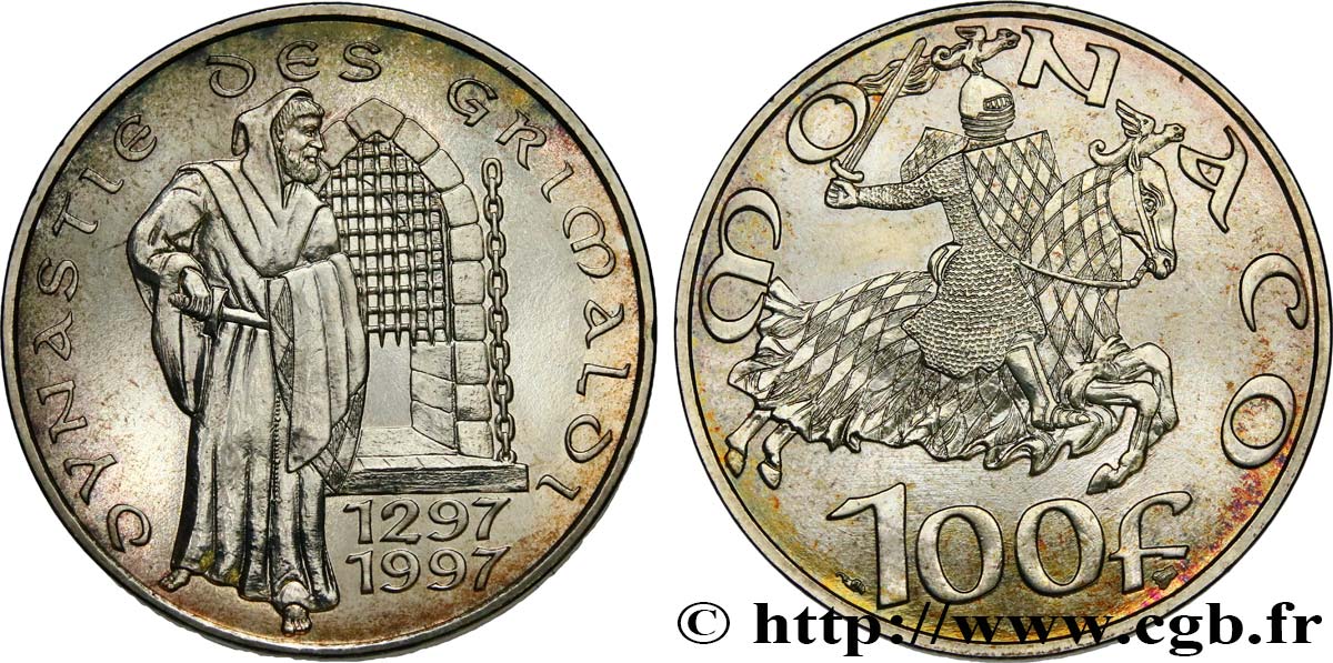 MONACO 100 Francs 700e anniversaire de la dynastie des Grimaldi 1997 Paris EBC 