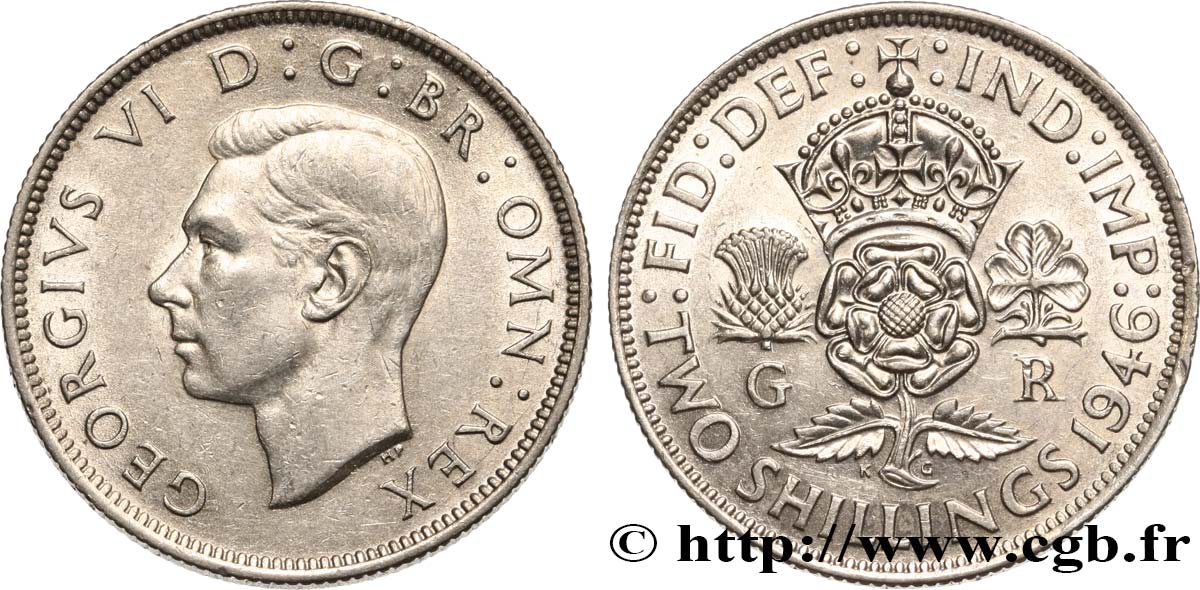 UNITED KINGDOM 1 Florin (2 Shillings) Georges VI 1946  AU/MS 