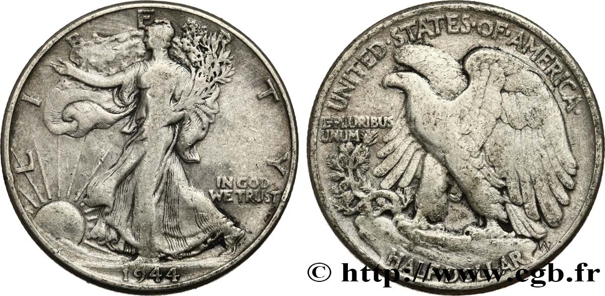 STATI UNITI D AMERICA 1/2 Dollar Walking Liberty 1944 Philadelphie MB 