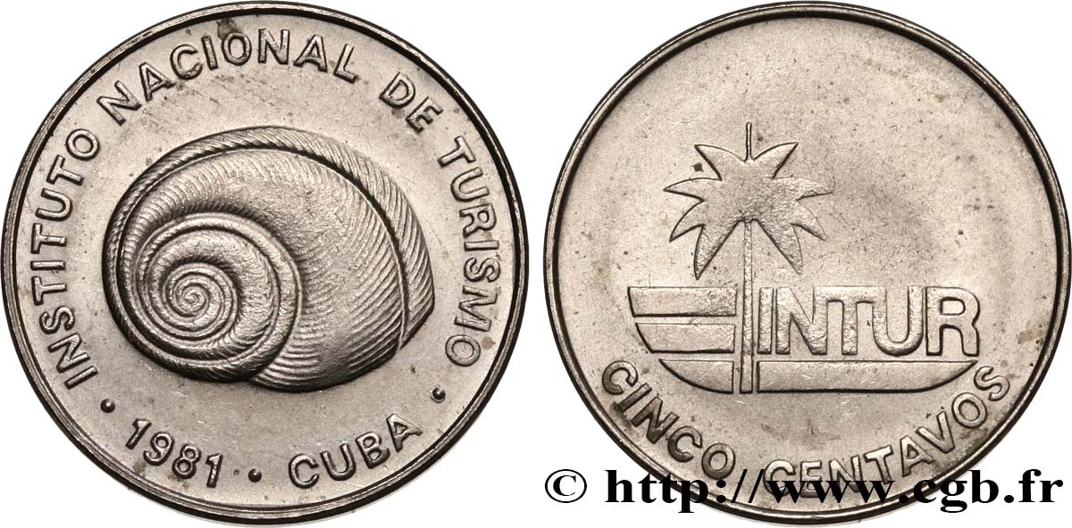 KUBA 5 Centavos monnaie pour touristes Intur “5” épais 1981  VZ 